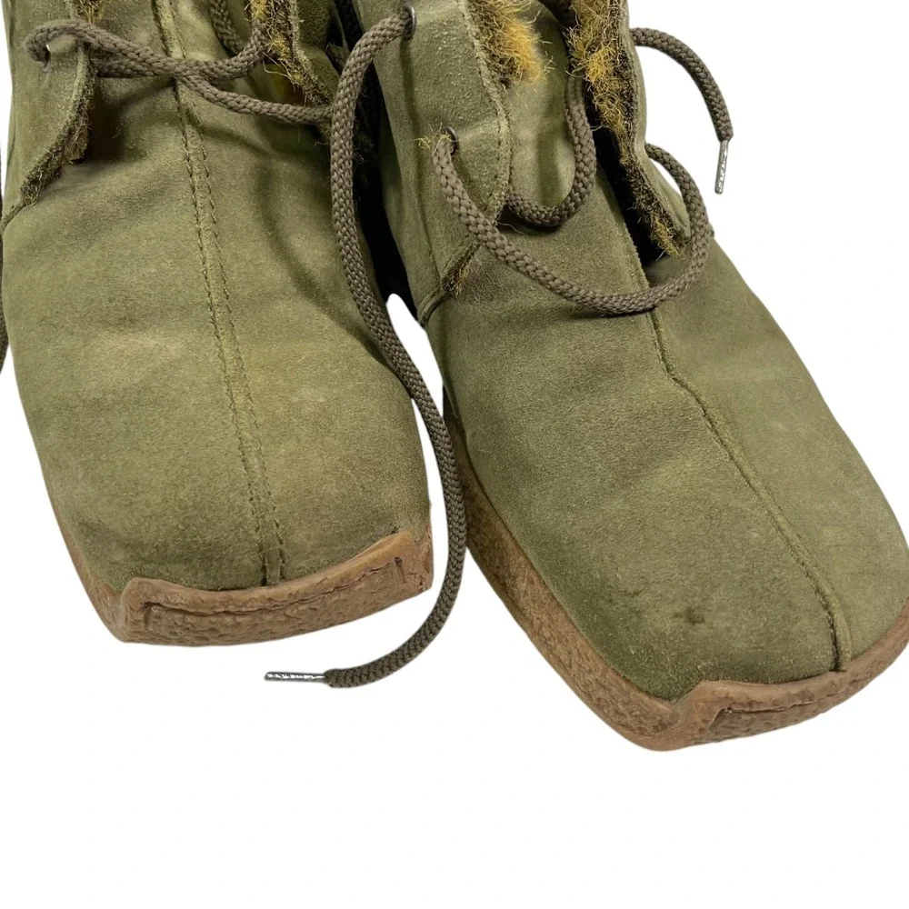Aquatalia 8 Green Suede Weatherproof Faux Fur Lined Ankle Boots Gorpcore Cabin